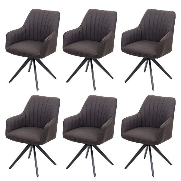Mendler HWC-H73 ensemble de 6 chaises de salle à manger, chaises de cuisine, fauteuils, tissu/textile en acier rétro, gris-marron, 6x73956