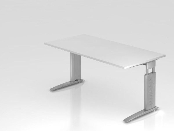 Bureau Hammerbacher pied C 160x80cm blanc/argent, hauteur de travail 68-86 cm réglable, VUS16/W/S