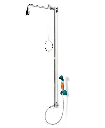 Douche de corps B-SAFETY avec douchette oculaire et 1 pomme de douche, acier inoxydable, montage mural, BR 863095, DVGW, 305299
