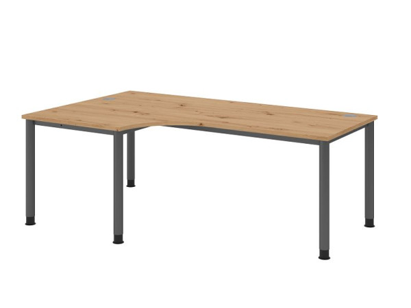 Bureau Hammerbacher HS82, 200 x 120 cm, plateau : chêne noueux, épaisseur 25 mm, forme d'angle 90°, structure à 4 pieds en graphite, hauteur de travail 68,5-81 cm, VHS82/R/G