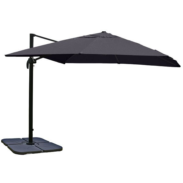 Mendler gastronomy parapluie feu tricolore HWC-A96, 3,5x3,5m (Ø4,95m) polyester/aluminium 25kg, anthracite, avec support, rotatif, 65158+35661+122472