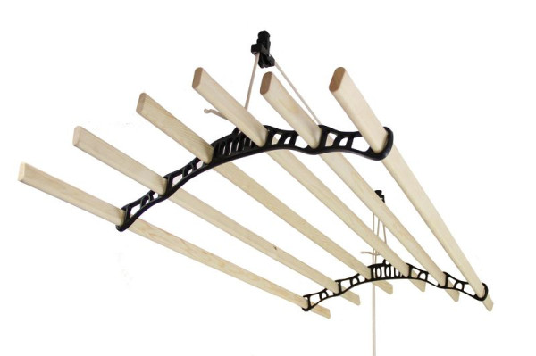 Sèche-linge au plafond en bois KuKoo, noir, 2,4 m, 24459