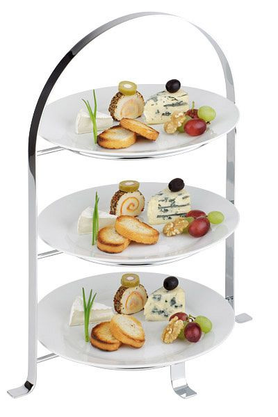 Plat de service APS, 33 x 24 cm, hauteur : 43 cm, métal chromé dur, pour 3 assiettes max Ø 27 cm, anneau intérieur Ø 18 cm, 33217