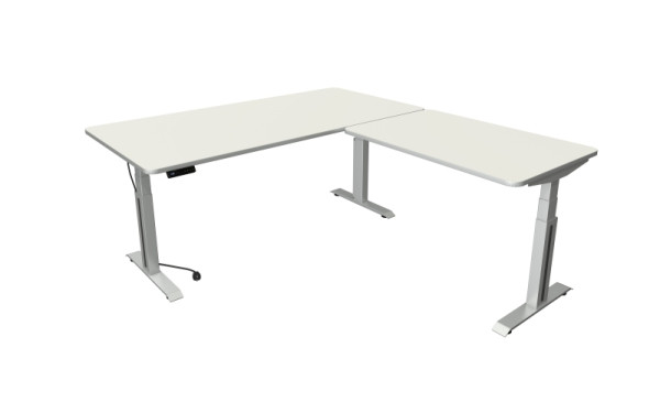 Kerkmann Move Professional table assis/debout, L 2000 x P 1000 mm, base argentée avec élément complémentaire 1200 x 800 mm, réglable électriquement 640-1290 mm, blanc, 10013310