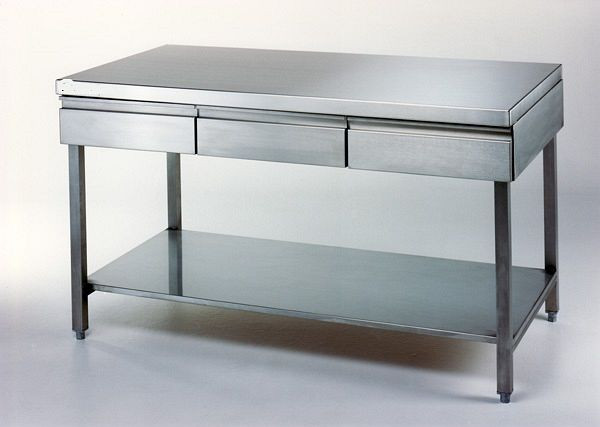 Table de travail de laboratoire FORM+TEST avec étagère, acier inoxydable, F20150
