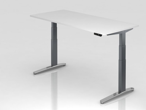 Bureau assis-debout électrique Hammerbacher 180x80cm blanc/graphite, poli, forme rectangulaire, VXBHM19/W/GC