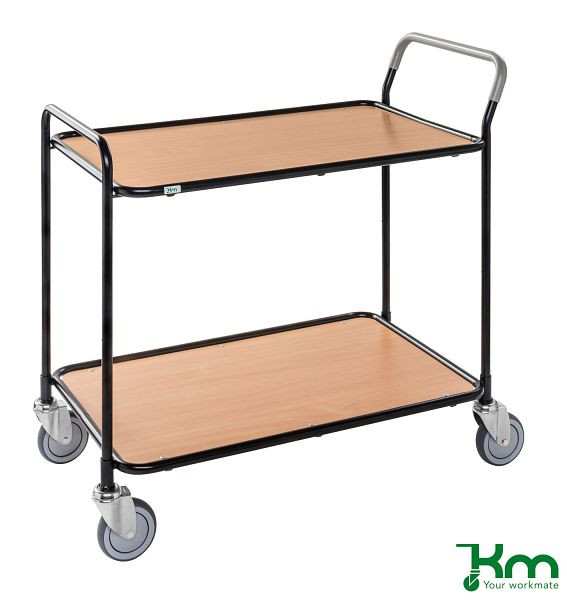 Chariot de table Kongamek, noir / bois de hêtre, avec 2 étagères, KM30770-SBO