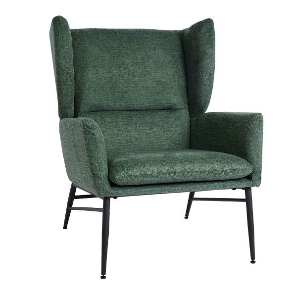 Chaise longue Mendler HWC-L62, fauteuil à oreilles, chaise cocktail, fauteuil, chaise rembourrée, tissu/métal textile, vert, 117258