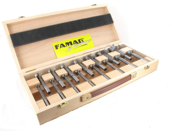 Famag Forstner Bits WS, dans un coffret en bois, exécution: Ensemble de 16 pièces dans une boîte en bois Ø 1/4, 3/8, 1/2, 5/8, 3/4, 7/8, 1, 1 1/8, 1 1/4, 1 3/8, 1 1 / 2, 1 5/8, 1 3/4, 1 7/8, 2, 2 1/8 ", 1630.616.00