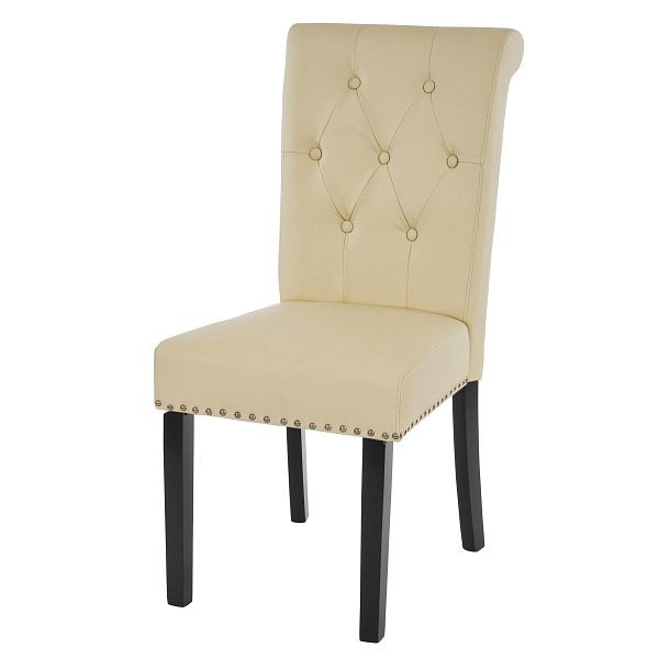 Mendler Ensemble de 2 chaises de salle à manger Chesterfield II, chaise chaise de cuisine, rivets, simili cuir, crème, pieds foncés, 38299