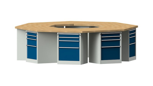 Établis ANKE Établi de groupe, modèle 807 VG, 3266 x 3018 x 900 mm, RAL 7035/5010, BMP 50 mm, 440.722