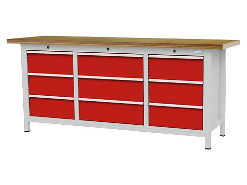 Établi à caissons Bedrunka+Hirth, R 18-16 et R 24-16, nombre de tiroirs : 9, dimensions : 2000 x 600 x 859 mm, capacité de charge du(des) tiroir(s) : 50 kg, 03T520H60450