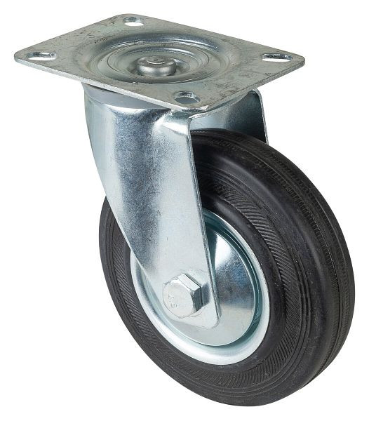 Rouleau de transport BS rollers, largeur de roue 37 mm, roue Ø 125 mm, capacité de charge 100 kg, jante en acier, roulement à rouleaux, plaque, lot de 4, L400.B55.126