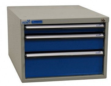 Boîte à tiroirs ADB avec trois tiroirs, dimensions extérieures du corps HxLxP 400 mm x 535 mm x 700 mm, corps bleu clair, 52541
