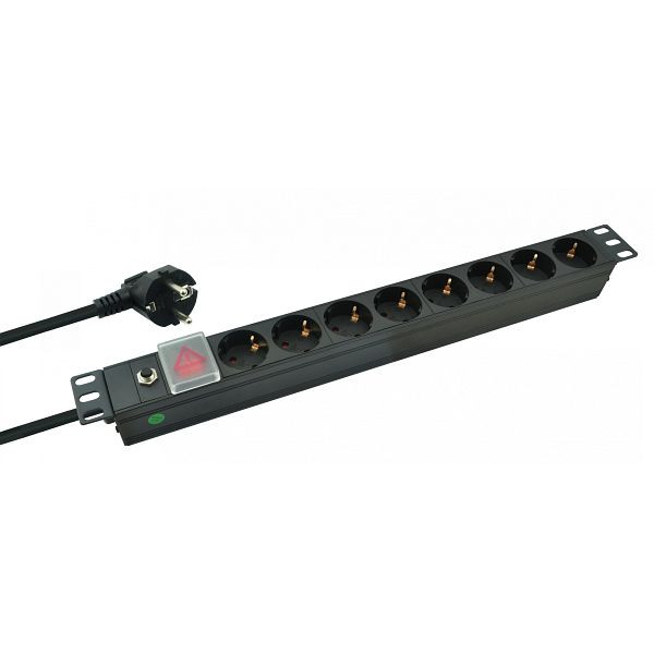 Helos Bloc de prises 19" PROFESSIONAL, 8 prises, noir, 2,0 m, avec interrupteur, 262835