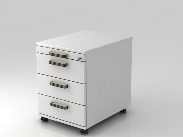 Conteneur roulant Hammerbacher 58cm, 3 tiroirs, poignée à bande de verrouillage blanc, 42,8x58x59 cm, 1/3/3/3 HE, VAC30/W/W/SG