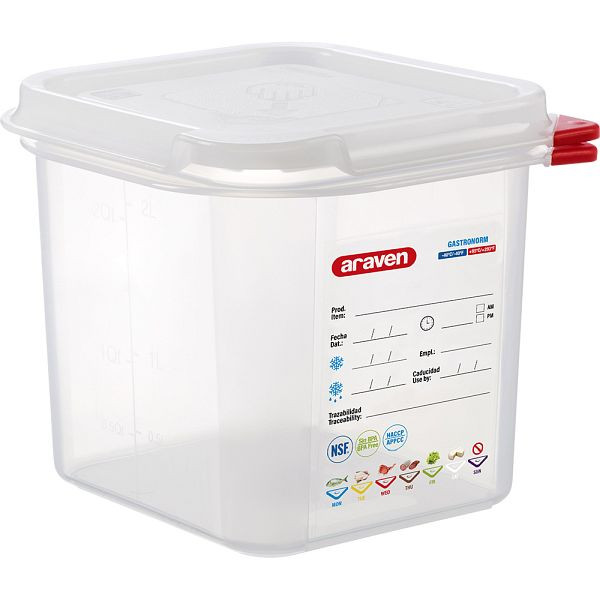 Araven Bac Gastronorm avec couvercle, polypropylène, GN 1/6 (150 mm), GN1616150