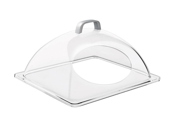Hotte coupole APS GN avec trou, 33 x 28 cm, hauteur : 17 cm, hotte en SAN, poignée en zinc moulé sous pression, adaptée pour GN 1/2, 11022