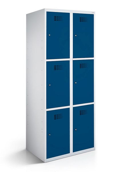 Armoire vestiaire KEMMLIT avec 2 compartiments et 6 portes 40cm avec fond fermé, bleu gentiane 5010, serrure à cylindre, 100556