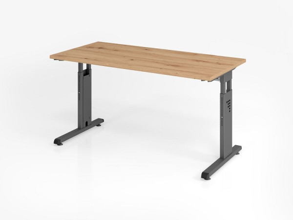 Bureau Hammerbacher OS614, 140 x 67 cm, plateau : chêne noueux, épaisseur 25 mm, chant ABS 2 mm, forme rectangulaire, graphite, VOS614/R/G