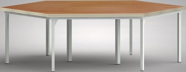 Etabli KLW PROFI de forme hexagonale avec plateau multiplex en hêtre de forme hexagonale 2338 x 2700 x 45 mm L x l x P, WP600N-1350M45-X7000