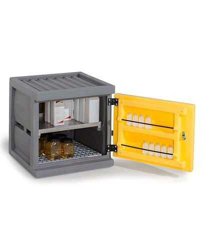 Armoire climatique DENIOS PolyStore-Mini, plastique, L 60 cm, 1 grille, 1 bac coulissant, type PS 611-1.1