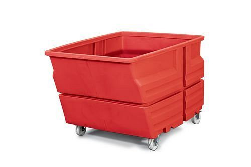 Conteneur système DENIOS en polyéthylène (PE), avec roulettes, rouge