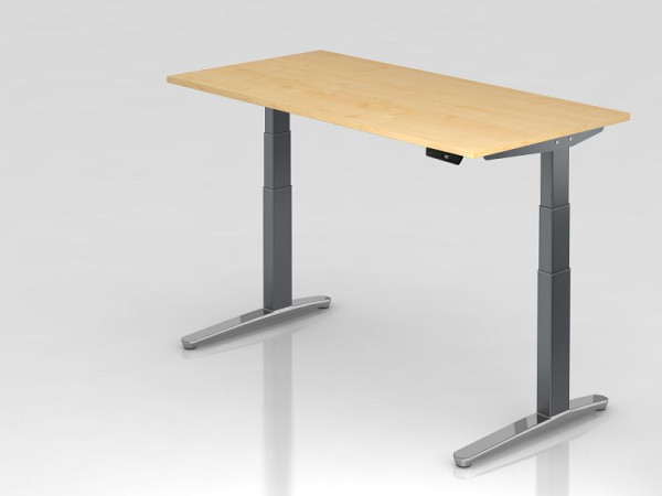 Bureau assis-debout électrique Hammerbacher 160x80cm érable/graphite, poli, forme rectangulaire, VXBHM16/3/GC