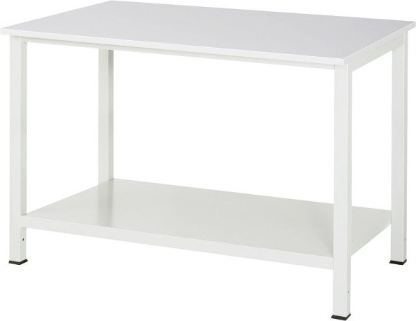 Table de travail RAU série 900, L1250xP800xH825mm, plan de travail EGB recouvert de résine mélamine, épaisseur 28mm, avec étagère en bas, profondeur 650mm, 03-900-6-ME28-12.12