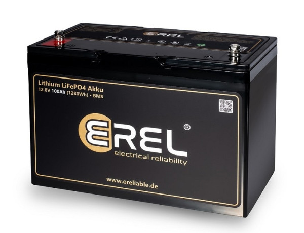 Batterie de stockage et d'alimentation au lithium EREL 12.8V LiFePO4 100Ah 1280Wh, ER-12V100A1