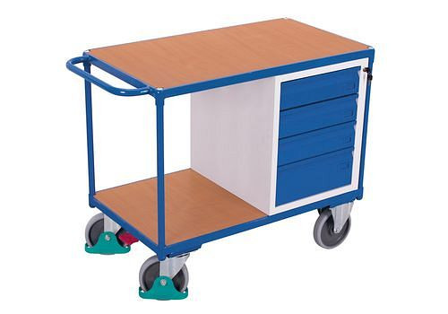 Chariot d'atelier DENIOS classic-line avec 2 zones de chargement et 4 tiroirs, 271545