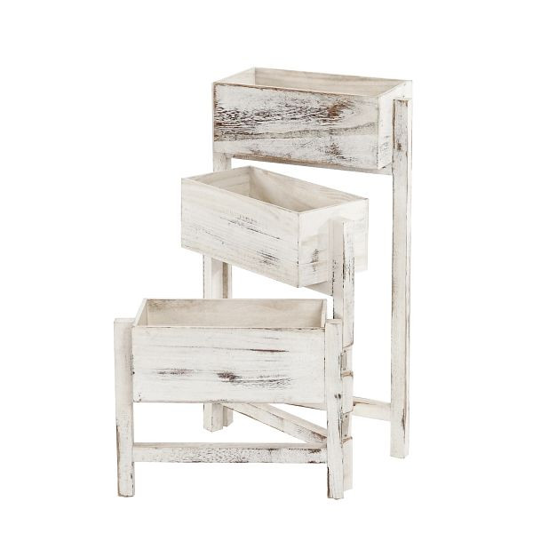 Étagère pour plantes Mendler T275, étagère sur pied pour jardinière, 65x108x15cm, bois aspect shabby vintage, blanc, 36710