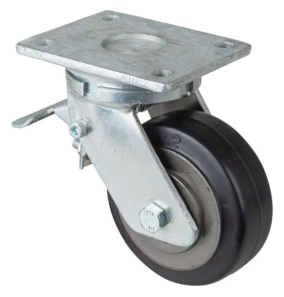 BS Rolls Roulette robuste avec roue/blocage, largeur 50 mm, Ø125 mm, jusqu'à 275 kg, bandages élastiques noirs, corps de roue en fonte, roulements à billes, RR120.B81.125