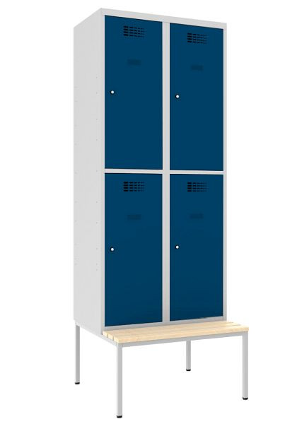 Armoire KEMMLIT 2 compartiments et 4 portes 30cm avec banc, bleu gentiane 5010, loquet tournant, 100287