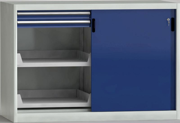 Armoire à portes coulissantes KLW comme armoire côté machine 1000 x 1500 x 815 H x L x P avec portes coulissantes verrouillables, cloison centrale, 7SS-ST1000ETB-006MPB