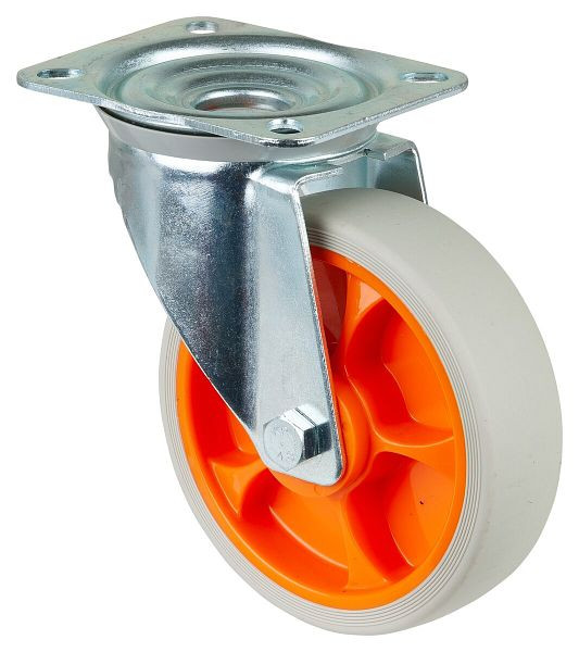 Roulette de transport pivotante BS Rollers, roue en caoutchouc thermoplastique, jante orange, pneus gris clair, diamètre : 160 mm, pack : 2 pièces, L400.B44.161.02