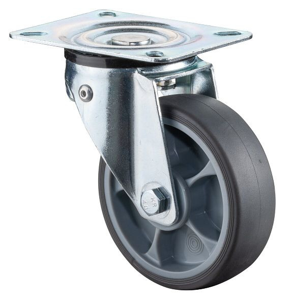 Roulettes BS Roulette pivotante, roue en caoutchouc thermoplastique, jante en plastique, roulement à billes, avec blocage directionnel 360° en fonction de la charge, pack : 2 pièces, L300.A85.100
