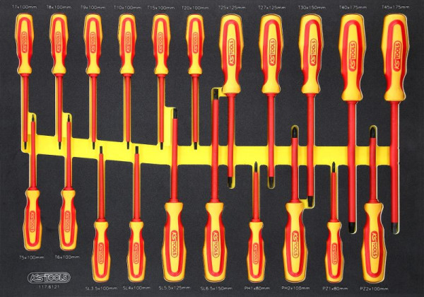 KS Tools Jeu de tournevis ERGOTORQUE VDE dans insert en mousse, 21 pièces, 117.6121