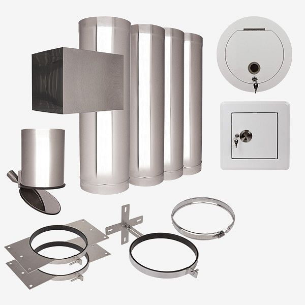 Système d'évacuation du linge HKW, kit complet 3, acier inoxydable, longueur d'arbre : 4,30 mètres, Ø 250 mm, 22503N