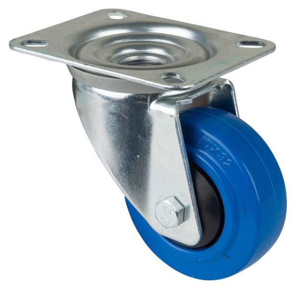 Rouleau de transport BS rollers, largeur de roue 32 mm, roue Ø 80 mm, capacité de charge 120 kg, pneus élastiques bleus, corps de roue en plastique, roulements à billes, L400.B62.081