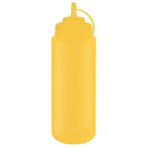 Flacon souple APS, Ø 8 cm, hauteur : 26,5 cm, 1,025 ml, polyéthylène, jaune, avec couvercle à vis, avec bouchon, ouverture de remplissage : Ø 5,5 cm, 93260