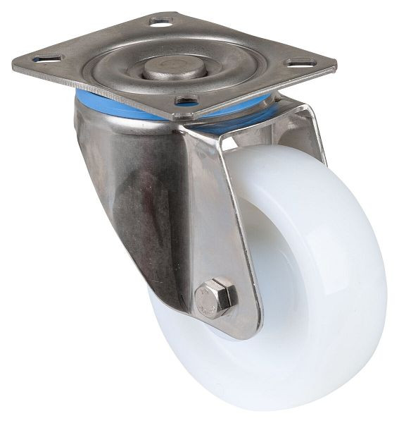 Rouleaux BS rouleau robuste en acier inoxydable, largeur 35 mm, Ø100 mm, jusqu'à 300 kg, bande de roulement/corps de roue en plastique, roulement à rouleaux en acier inoxydable, HS100.B14.100