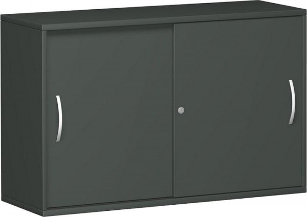 armoire à portes coulissantes geramöbel avec panneau central, 2 étagères décoratives, avec pieds réglables, verrouillable, 1200x425x720, graphite/graphite, N-10S7212-GG
