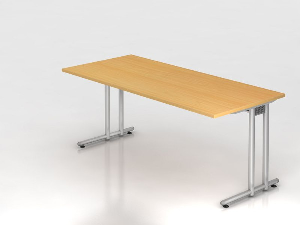 Bureau Hammerbacher pied C 180x80cm hêtre/argent, hauteur de travail 72 cm, VNS19/6/S