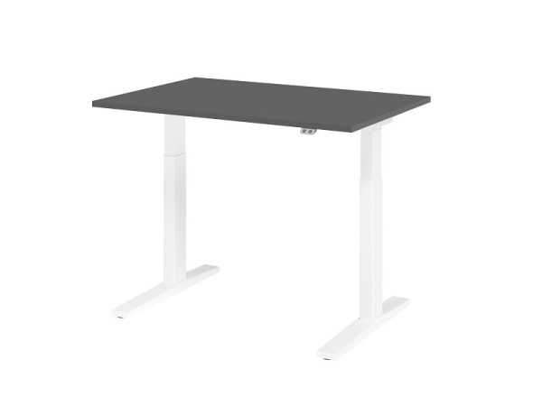 Bureau Hammerbacher XMKA12, plateau 120x80cm : graphite, épaisseur 25 mm, chant épais ABS, forme rectangulaire, blanc, VXMKA12/G/W