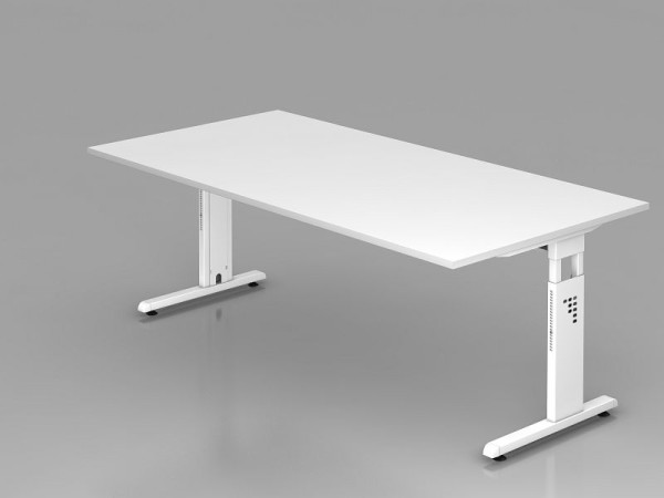 Bureau Hammerbacher pied C 200x100cm blanc/blanc, hauteur de travail 65-85 cm, VOS2E/W/W