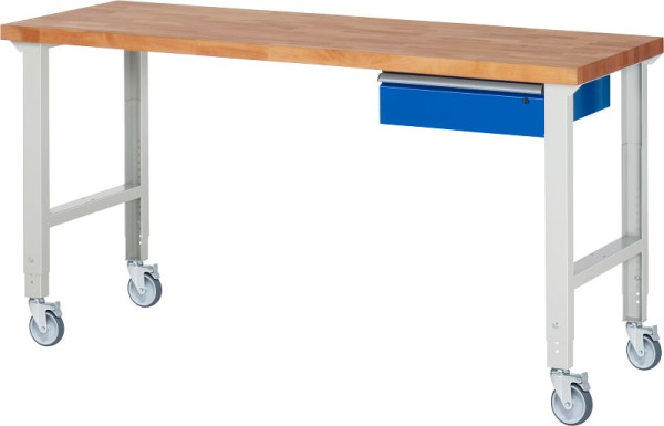 Etabli mobile RAU (réglable en hauteur) 7001A1, 2000x700x950-1000mm, 4 roulettes pivotantes, 05-7001A1-207B4H4.11