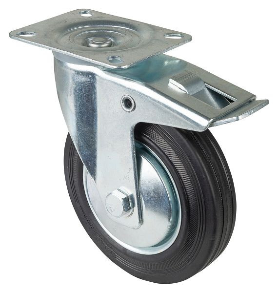 Rouleau de transport BS rollers avec frein, largeur 37,5 mm, Ø140 mm, jusqu'à 115 kg, corps de roue, roulement à rouleaux, plateau, lot de 4, L420.B55.141