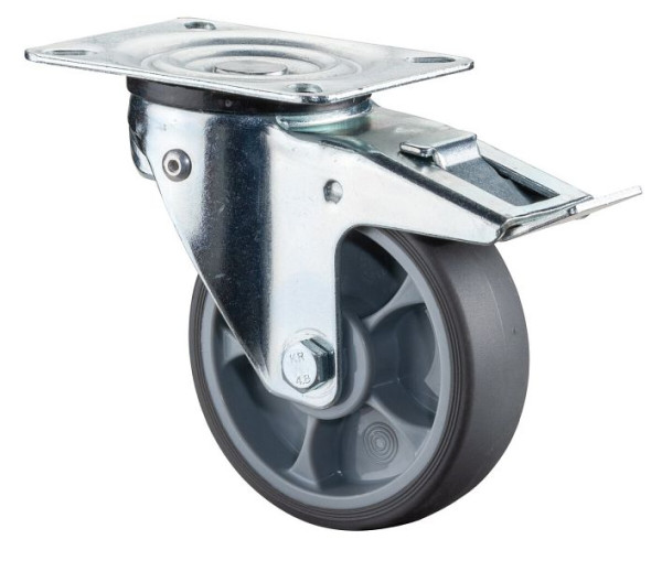 BS Castors Roulette pivotante avec frein, roue en caoutchouc thermoplastique, jante en plastique, roulement à billes, lot de 2, L320.A85.100