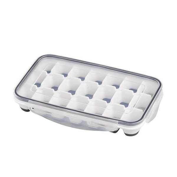 Bac à glaçons APS, 25 x 15 cm, hauteur : 4 cm, polypropylène, caoutchouc (TPR), blanc, gris, avec couvercle transparent, lot de 2, 36103